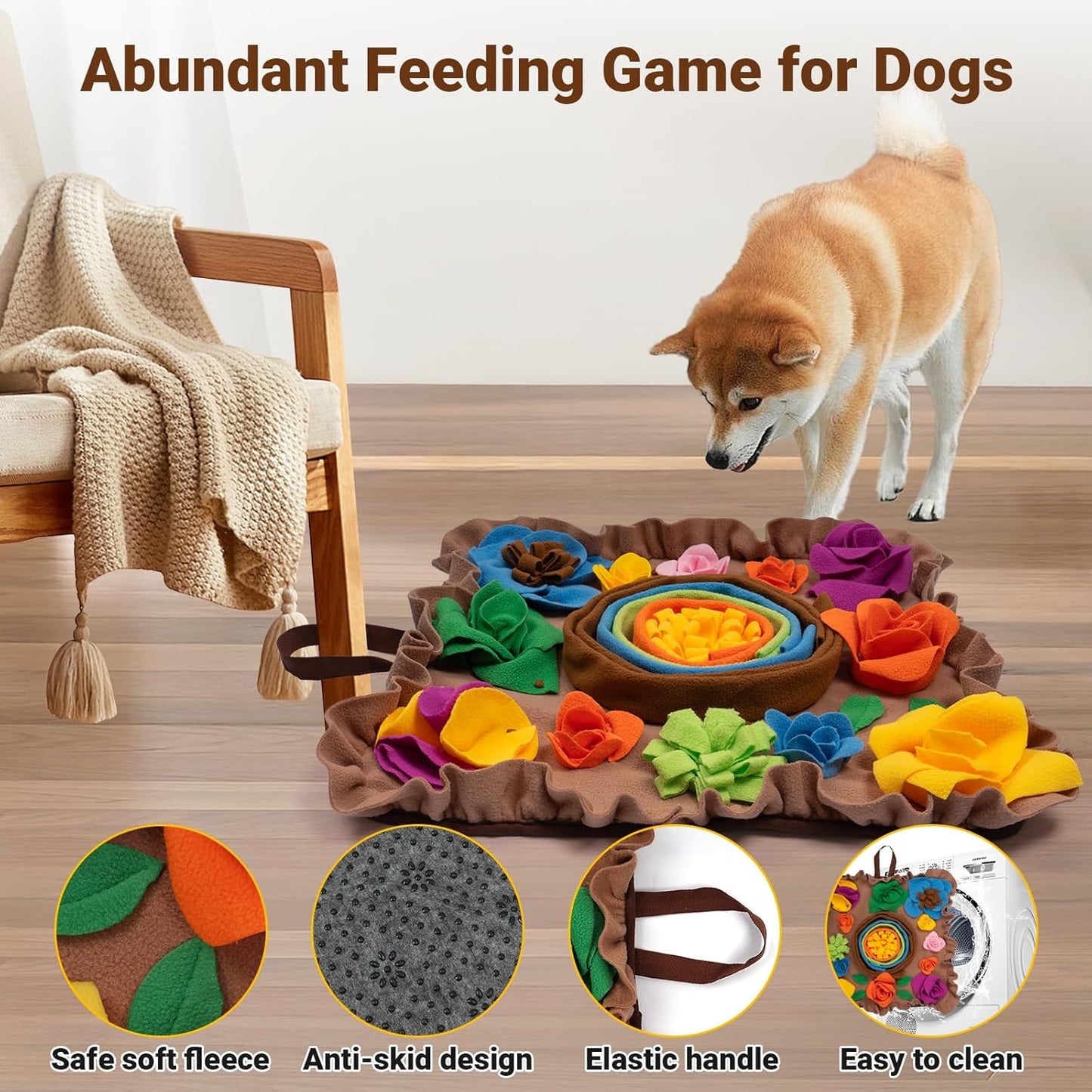 Snuffle Mat for Dogs - Dog Toy to Keep Them Busy Non-Slip Slow Eating Dog Food Mat - Lick Mat for Dogs Encourages Natural Foraging Skills Reduces Anxiety & Boredom Hand and Machine Washable