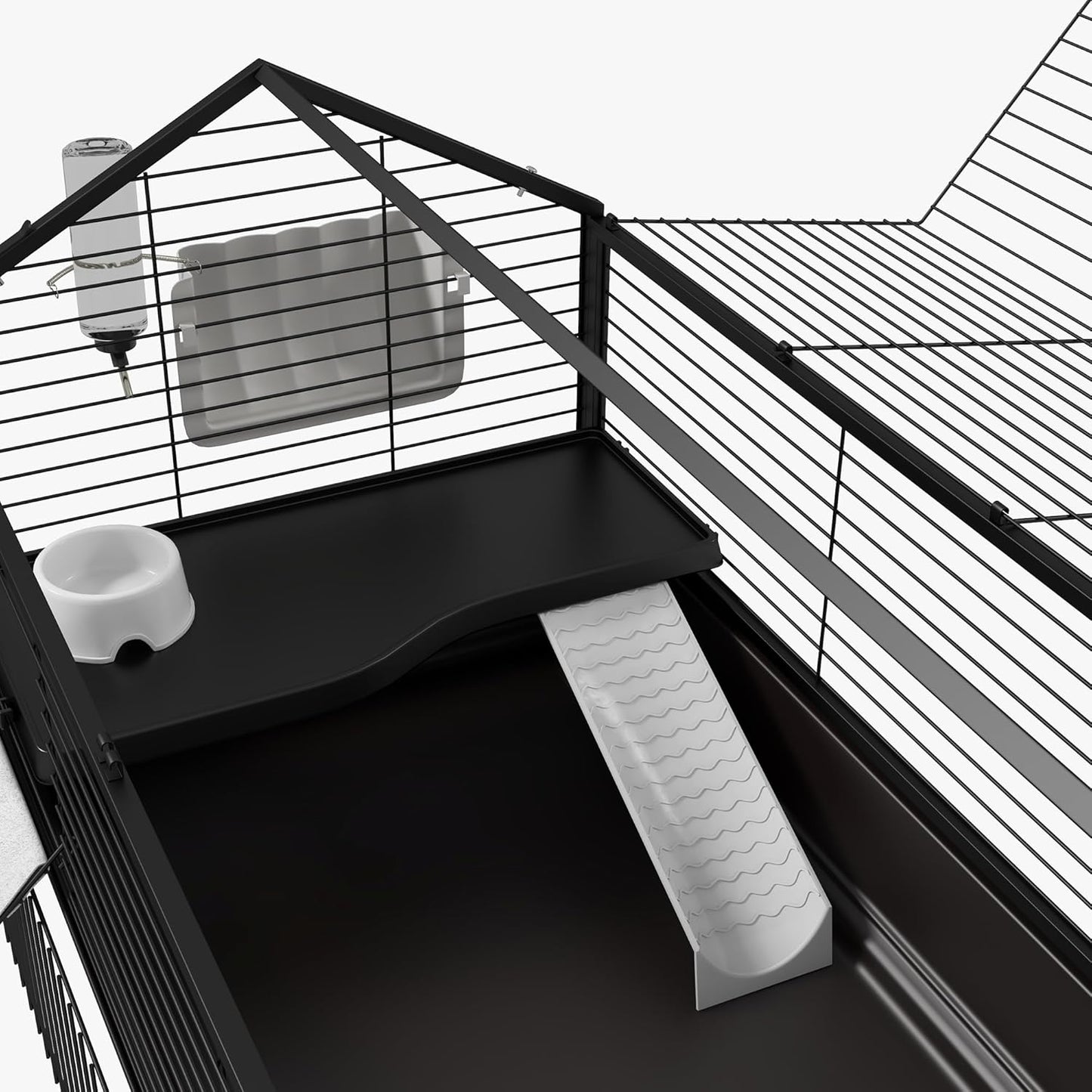 PawHut Small Animal Cage with Foldable Run Area, Rolling Bunny Cage, Guinea Pig Cage with Water Bottle, Water Bowl, and Ramps, 46.5"