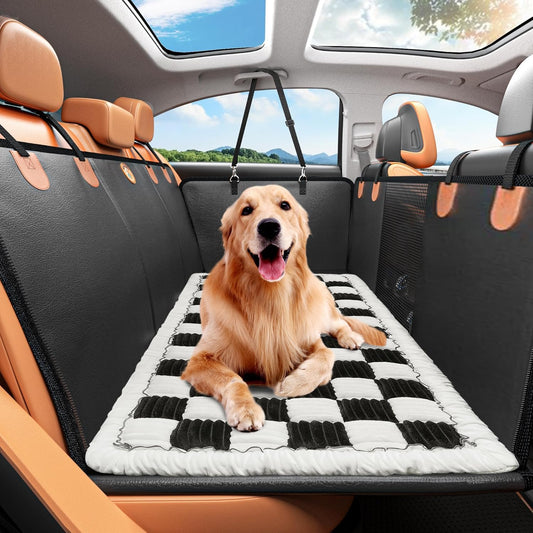 Backseat Pet Bed Mat,Dog Bed for Car,Dog Seat Cover for Car Back Seat, Non-Slip Travel Pet Mat, Fit for Backseat Extenders and Seat Covers (Black&White)