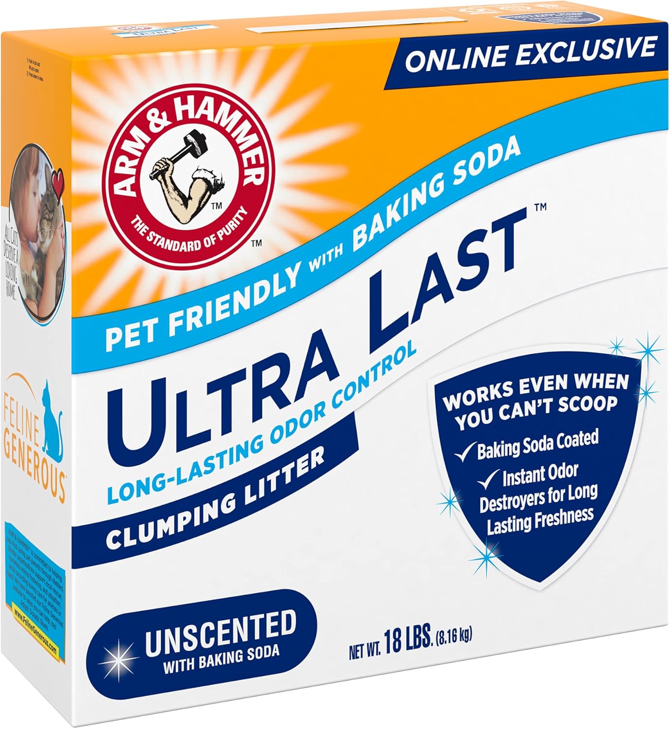 ARM & Hammer Ultra Last Clumping Cat Litter Unscented MultiCat 18 Lbs. Pet Friendly with Baking Soda Odor Control Litter
