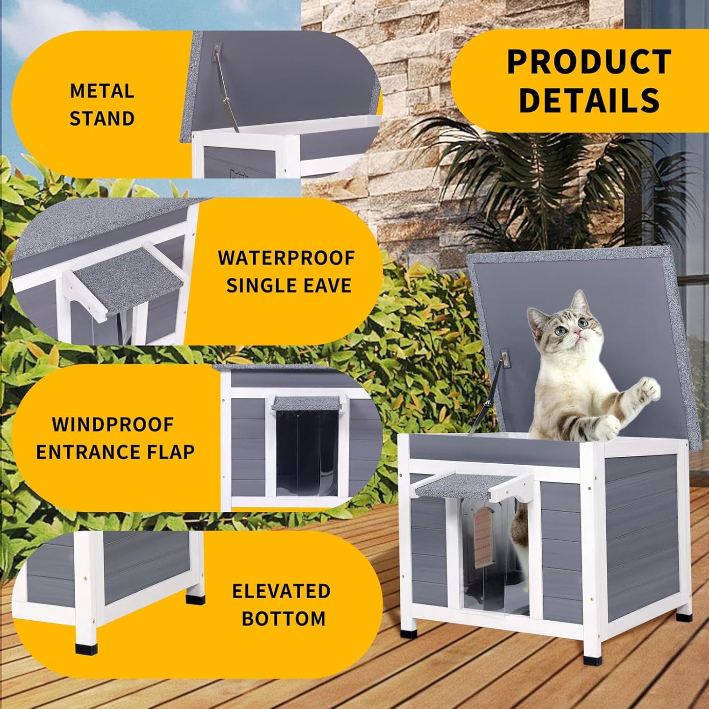 GEGURI Outdoor Cat House, Weatherproof Feral Cat Shelter for Winter