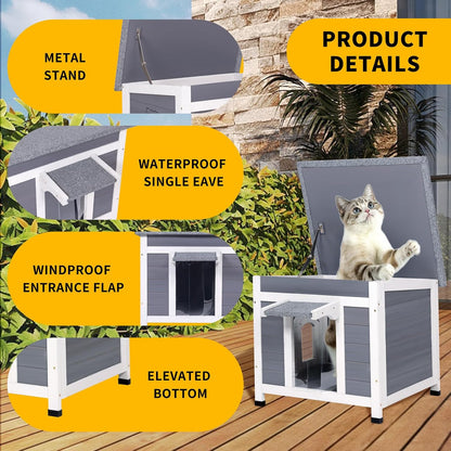 GEGURI Outdoor Cat House, Weatherproof Feral Cat Shelter for Winter