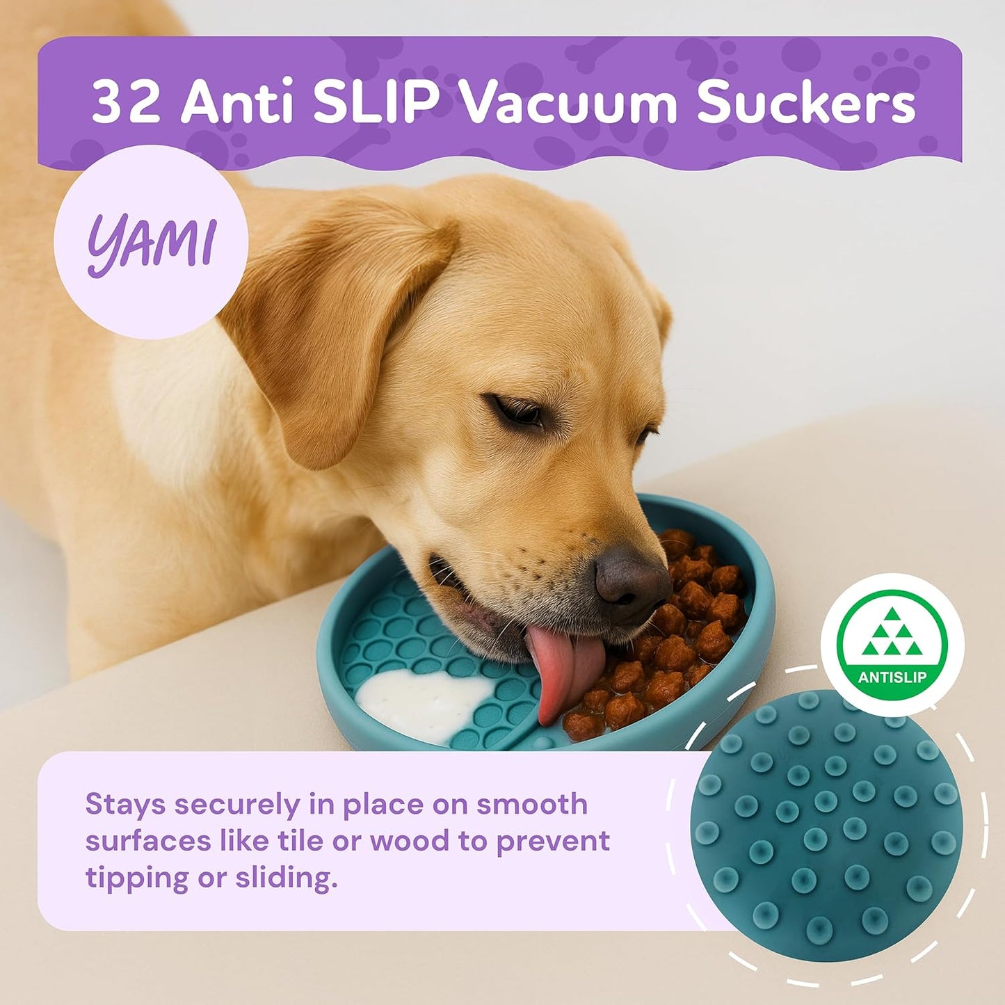 YAMI Bowl Lick Mat for Dogs & Cats, Slow Feeder Bowls, Cat Slow Feeder, Dog Enrichment Toys with Suction Cup for Anxiety Relief, Food-Grade Silicone, Dishwasher Fit, for All Breed (Dark Teal)