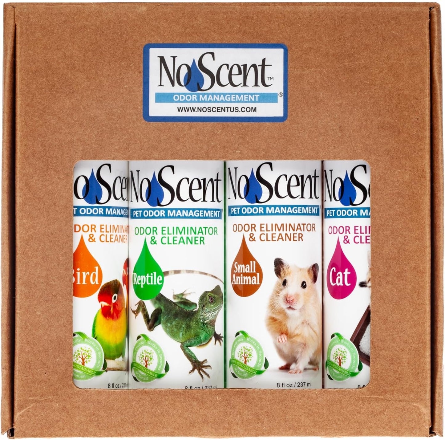 No Scent - Bird,Reptile, Small Animal,and Cat - Pet Odor Eliminator Spray, Safe for Pet Areas and Cages, Multi Pack, 4 Pack 8oz