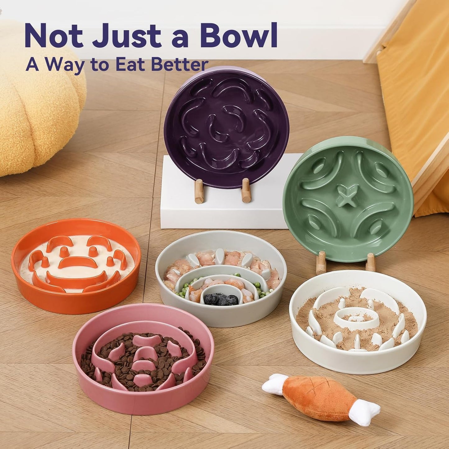 Ceramic Slow Feeder Dog Bowl - Maze Dog Bowl to Slow Down Eating - Fun Feeder for Fast Eaters - Ideal Food Control Dish for Medium to Large Breeds - 8.2 Inch - 1.8 Cups (180g) - Purple