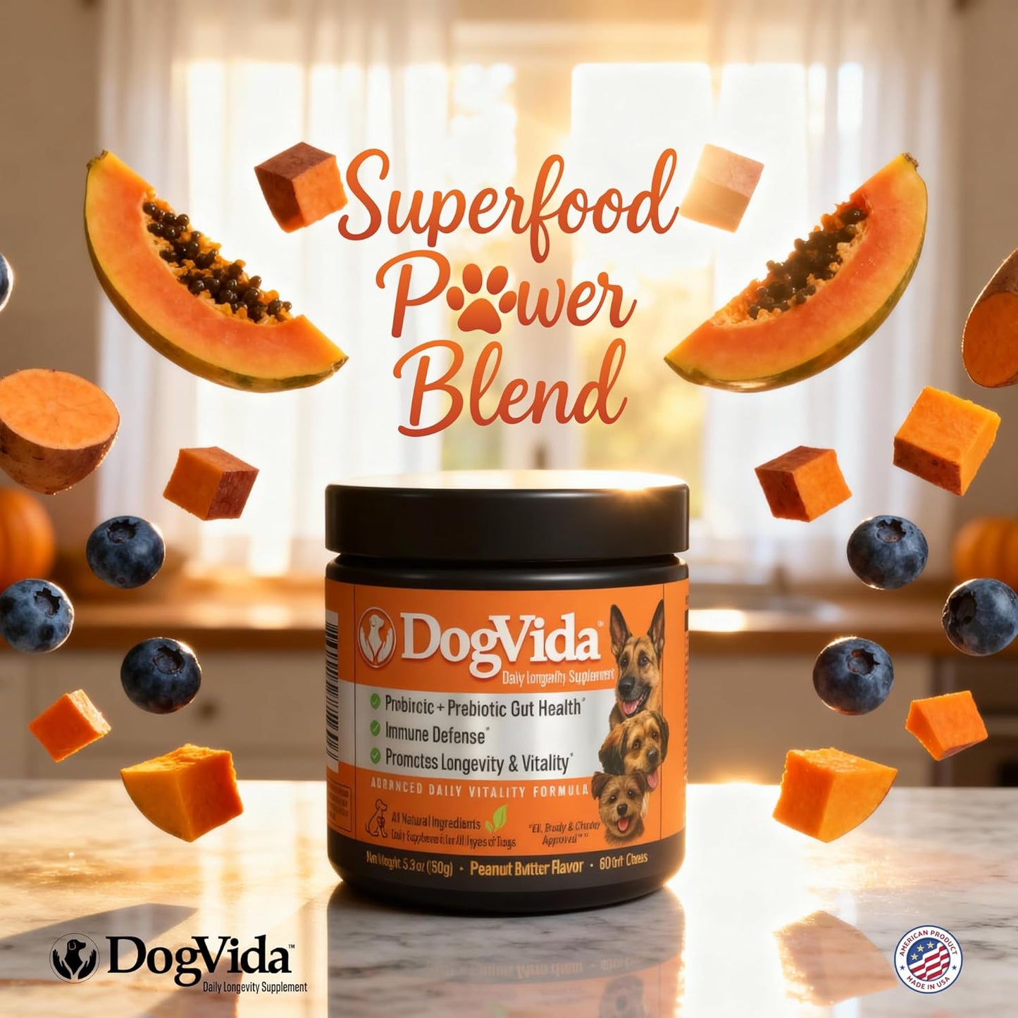 Daily Vitality Chews for Dogs, Omega-3 and Healthy Probiotics for Joint & Coat Support and Gut Health, Soft Chews Vitamins for Small, Medium, Large Breed Dogs