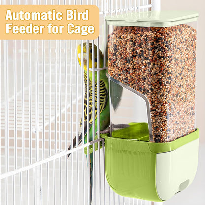 BNOSDM Wooden Bird Tunnel Parrot Swing Toys Natural Hanging Nest and BNOSDM No Mess Bird Cage Feeders Automatic Feeder for Fincheses, Parakeets, Budgies, Lovebirds, Cockatoos, Canaries (Green)