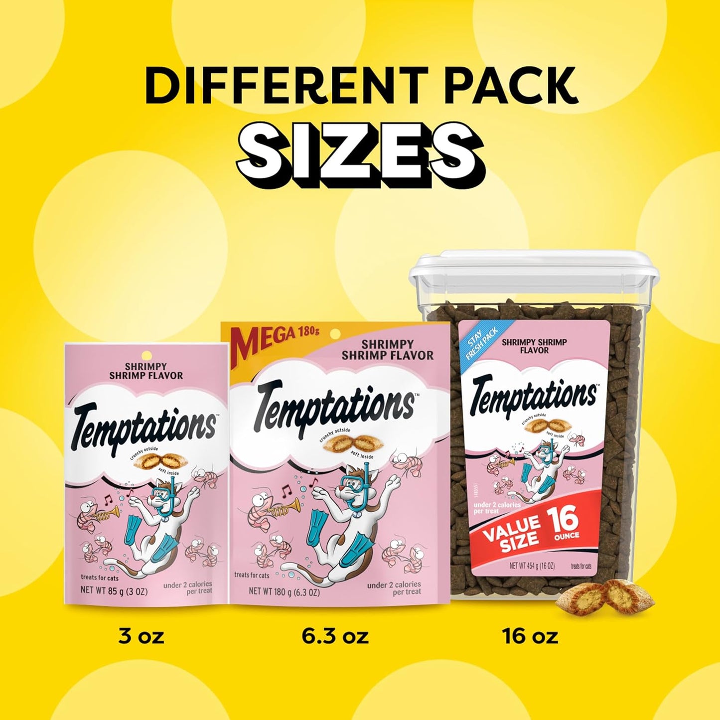 Temptations Classic Crunchy and Soft Cat Treats, Shrimpy Shrimp Flavor, 16 oz. Tub