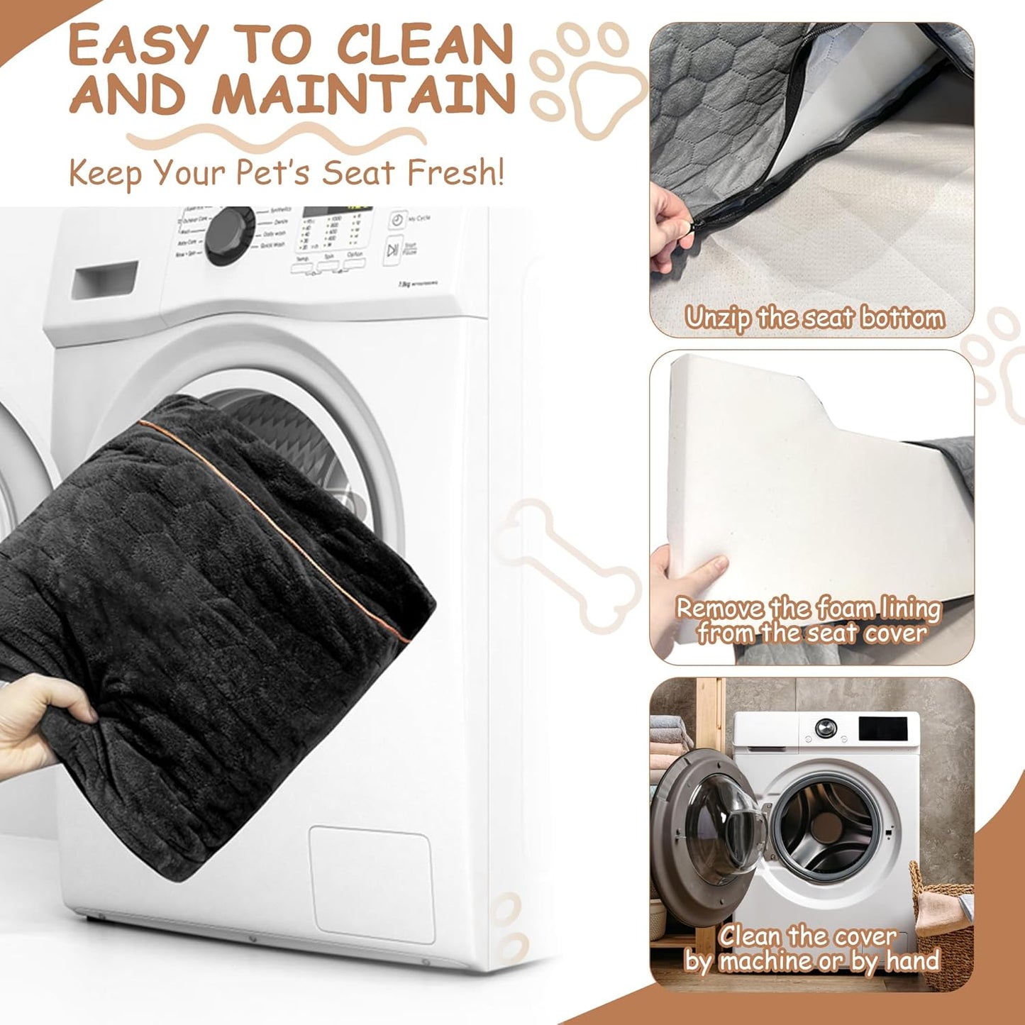 Dog Booster Seat for Larger & Medium Dogs – Comfortable Dog Car Bed with Washable Cover and Storage Pockets for Pets Up to 60lbs (BlackGray)