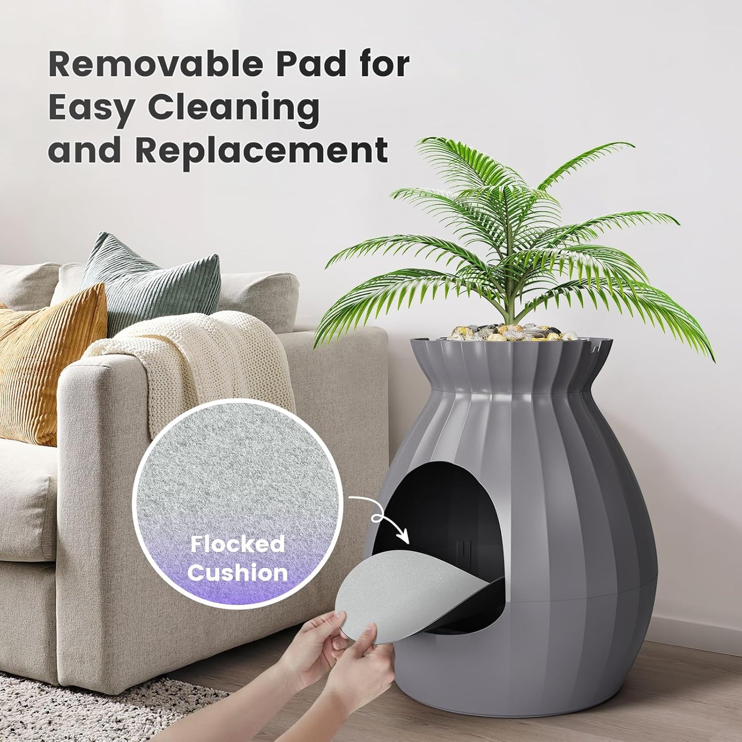 Plant Cat Bed for Indoor Cats – Extra Large Enclosed Cat Cave House with Replaceable Pad, Cozy All-Season Decorative Furniture for Big Cats