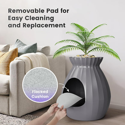 Plant Cat Bed for Indoor Cats – Extra Large Enclosed Cat Cave House with Replaceable Pad, Cozy All-Season Decorative Furniture for Big Cats