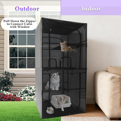 Catio Outdoor Cat Enclosure Window 72.4" H Large Cat Cage with Perches 4 Tiers Cat Patio Playpen Kitten Kennel for Multiple Indoor Cats (36.2“L× 36.2”W ×72.4" H)