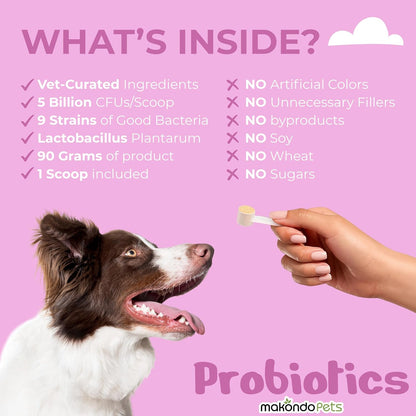 Probiotics for Dogs & Puppies–Extra Strength 9 Species, 5 Billion CFU per Scoop of Dog Probiotics and Digestive Enzymes. Support Fiber for Dogs & Dog Allergy Relief– Powder Probiotic for Canines