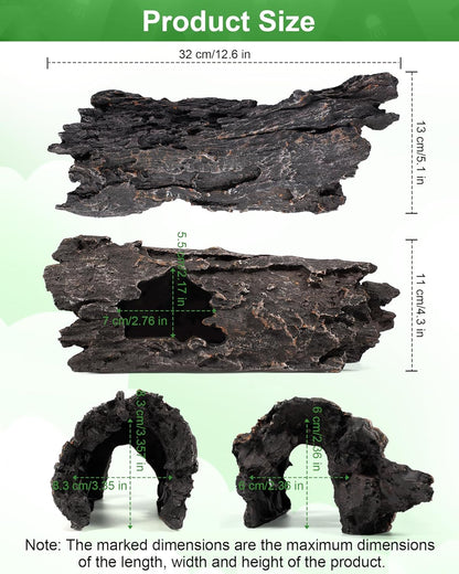 TRUVIC Reptile Habitat Decor Kit: Resin Tree Trunk Reptile Hide & Dual Feeding Dish Set
