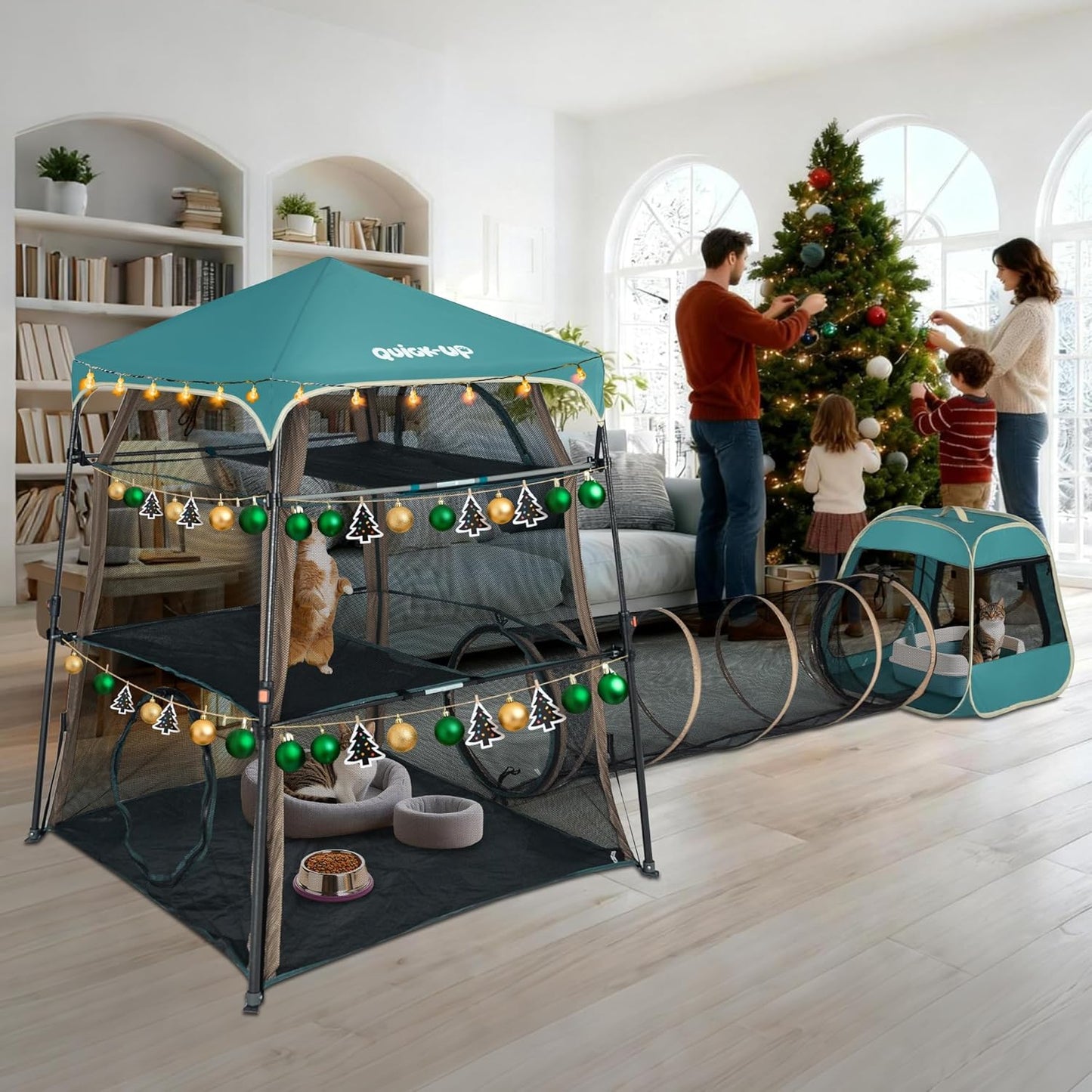 Extra Large catio Outdoor cat Enclosure,3-in-1 Cat Tower Tent with Tunnel/Pop Up Cube, Portable Catio,Cat Tent,Foldable Cat Enclosure for Indoor/Outdoor/Camping Weatherproof & Sunproof(Patented)