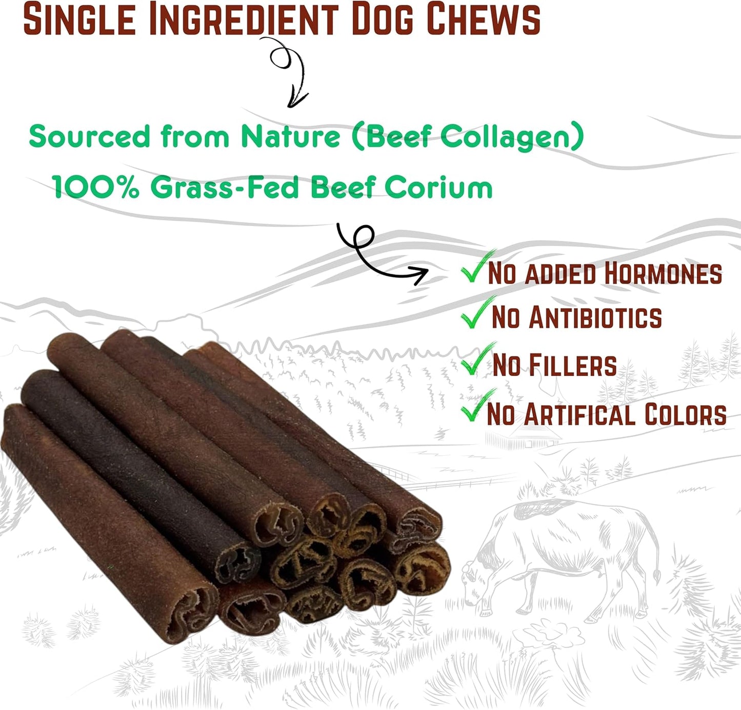 Pets WH Plus-Premium High Collagen Beef Dog Chews, 100% Natural, Single Ingredient, Grass-Fed Beef, 6” Sticks, 5 Count | Long-Lasting, Grain-Free, Rawhide-Free, Supports Joint Mobility & Dental Health
