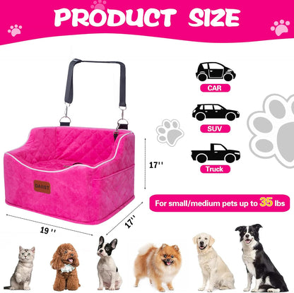 Dog Car Seat for Small Medium Dogs, Detachable Washable Dogs Booster Seat Under 35lbs, Elevated Dog Car Bed with Storage Pockets (Blue, One Size)