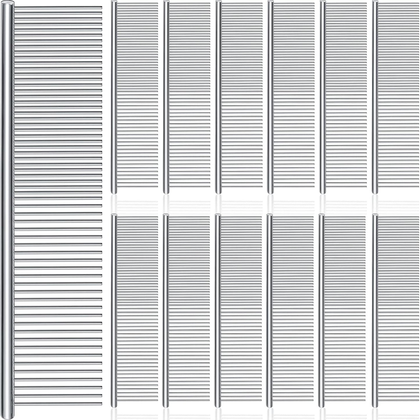 Lallisa 12 Pcs Stainless Steel Dog & Cat Comb, Metal Grooming Tool for Removing Knots, Long and Short Haired Pets Including Dogs, Cats & Others, 7.48 Inch