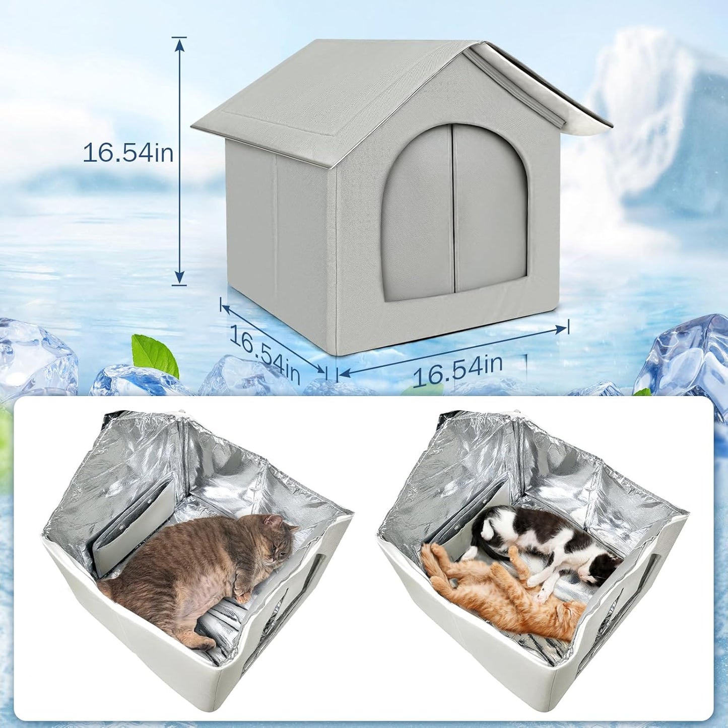 Sturdy Cooling Outdoor Cat House, Weatherproof & Insulated Cat House for Outdoor/Indoor Cats, Waterproof Feral Cat House for Summer, Outside Feral Cat Shelter for Stray Barn, Easy Assembly
