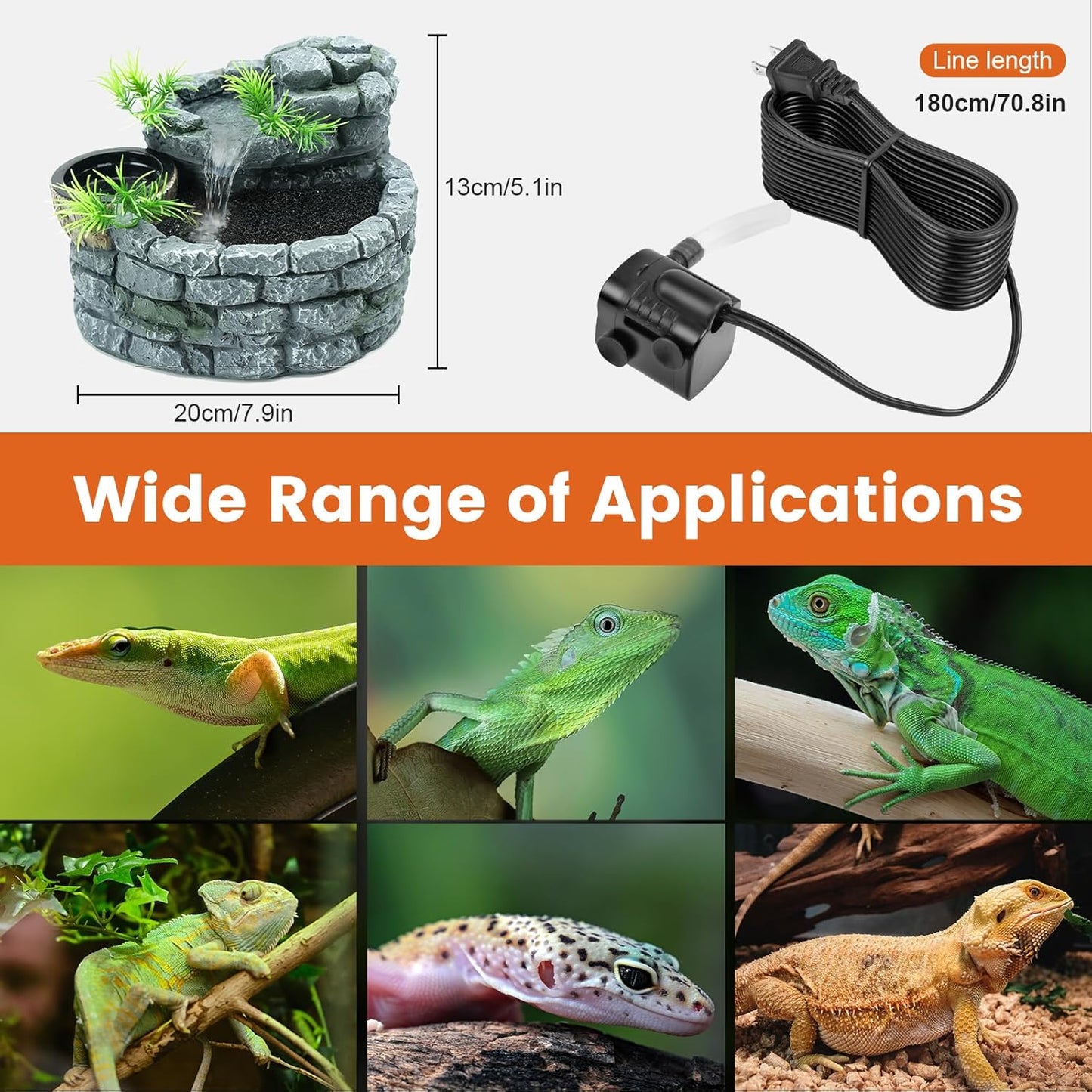 MIXJOY 2 in 1 Reptile Water Fountain with Food Dish 550ML, Terrarium Reptile Waterfall Drinking Fountain, Reptile Water Dispenser for Bearded Dragon Gecko Tree Frog Turtle Chameleon Leopard Lizard