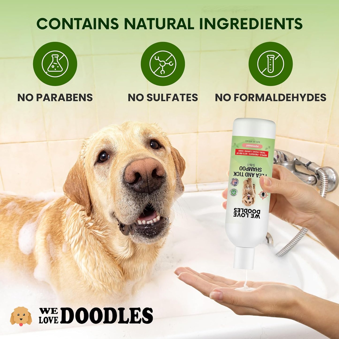 We Love Doodles Flea Shampoo for Dogs - Stops Fleas & Ticks for Dogs, Natural, Safe & Effective Lice Treatment, Soothing Shampoo for Sensitive Skin, Made in USA (8 fl oz)