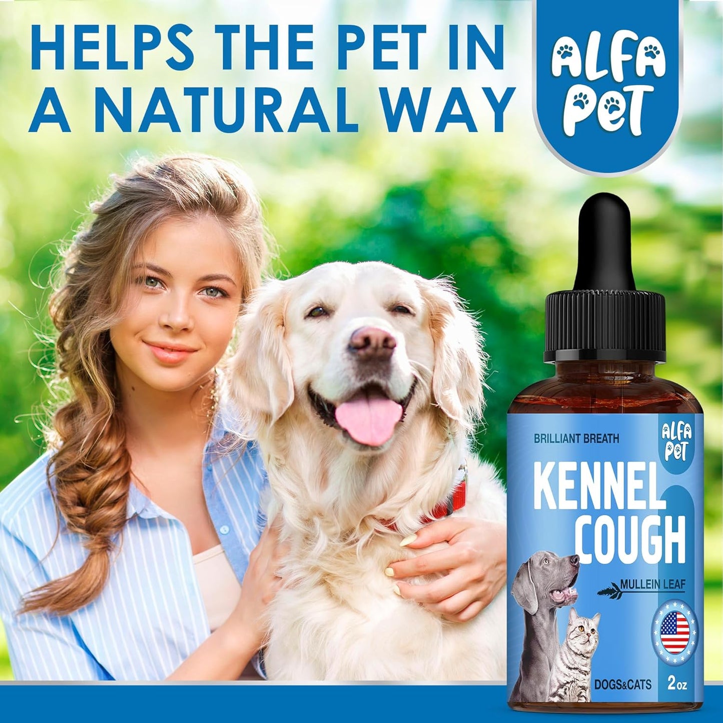 Dog Cough Treatment Liquid • Kennel Cough Medicine for Dogs & Cats • For Breathing During All Life Cycle • Marshmallow Root + Mullein Leaf in the Composition • Natural Supplement for All Breeds • 2 Oz