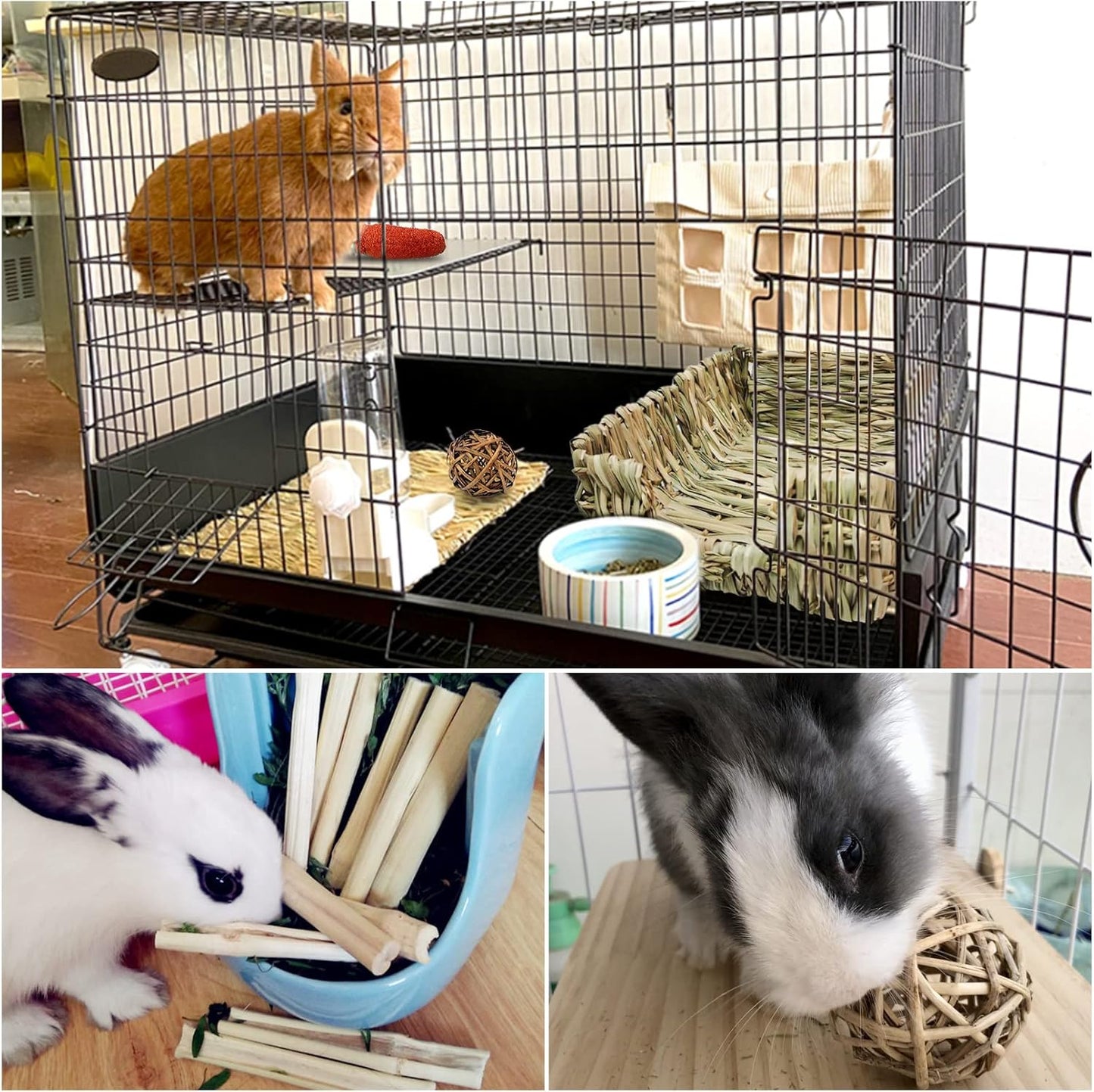 Hamiledyi Rabbit Grass Bed for Bunny, 12 Pcs Pet Bunny Chew Toys Natural Hand-Made Woven Hay Mat Hamster Grass Basket Small Animals Bedding for Guinea Pig Chinchilla Ferret Gerbil Rat