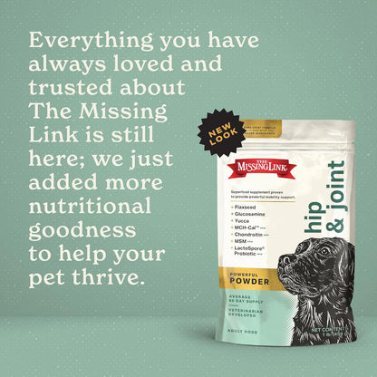 The Missing Link Hip & Joint + Probiotics Supplement 1lb Bag - Superfood Powder for Dog Cartilage & Bone Health, Joint Mobility & Flexibility