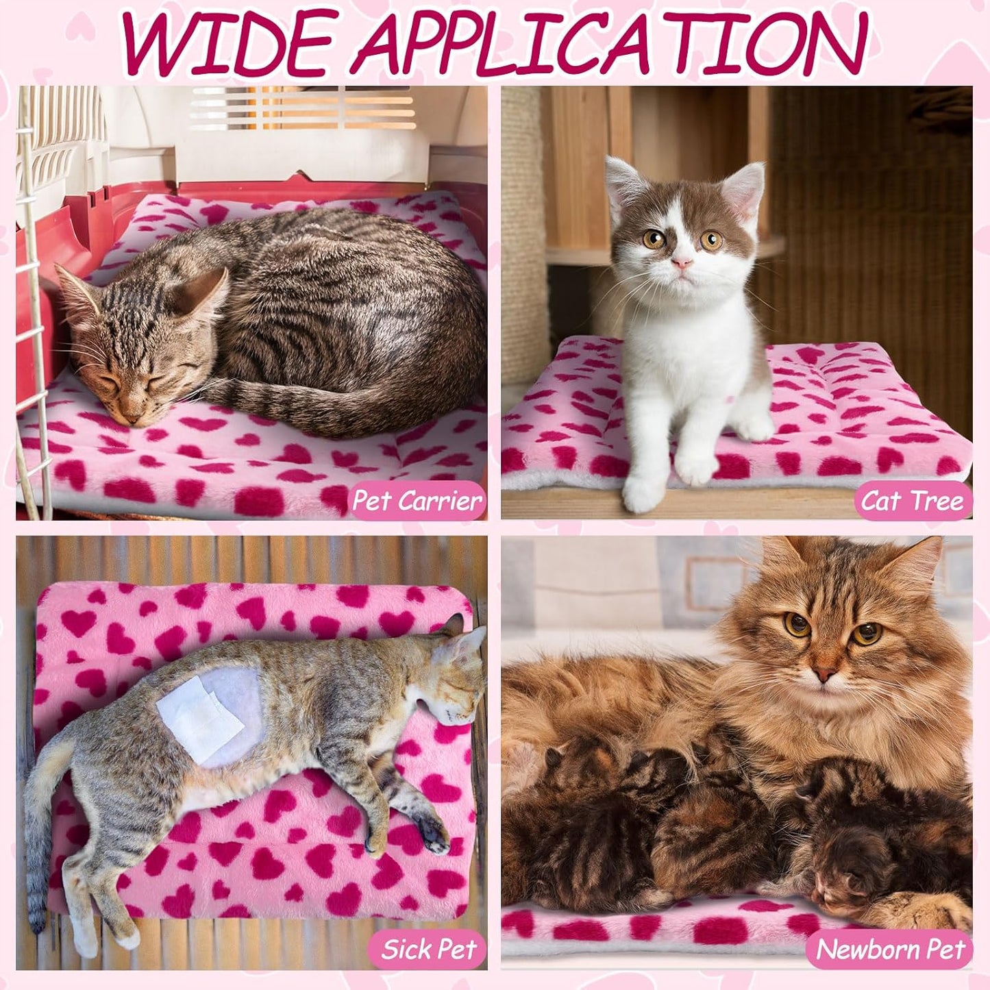 VitalCozy 2 Pack Self Warming Cat Mat Self Heating Pad Bed Reversible Machine Washable Reflects Body Heat Warm Thermal Pet Pad Crate Blanket for Feral and Indoor Cat(Pink, Red,22'' X 18'',Heart)