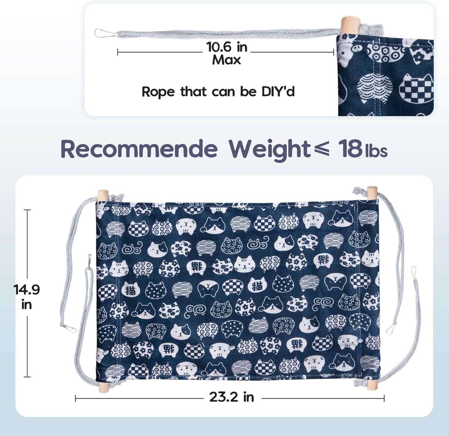 2 Pack Cat Hammock for Cage Hanging Reversible, Pet Hammock Bed Adjustable, 24.4in*14.6 in Soft Sleeping Hammock for Cats, Ferret, Rabbits, Small Animals