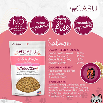 Caru - Soft ‘n Tasty Baked Bites - Salmon Bites Cat Treats - Flavorful All-Natural Treats - 3 oz. (Pack of 2)