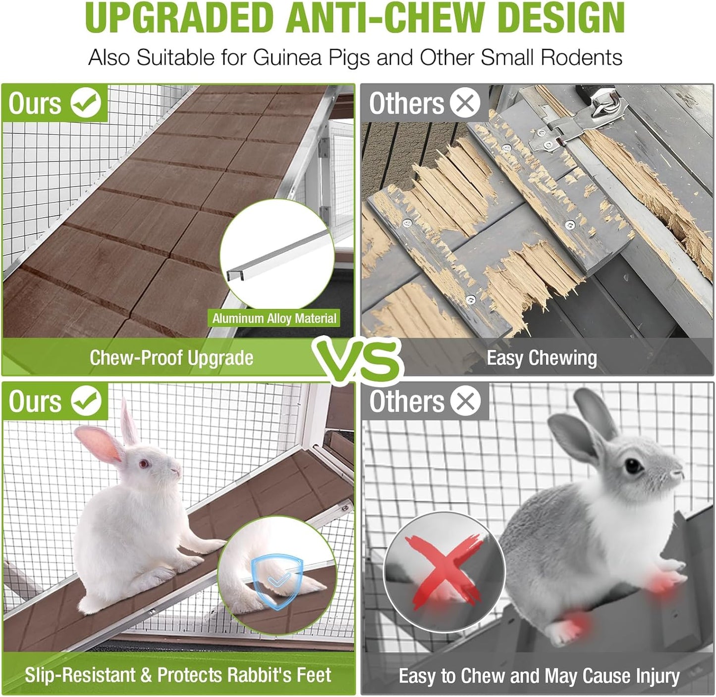 Gutinneen 2-Story Rabbit Hutch with Chew-Proof Ramp & Leak-Proof Trays - Indoor/Outdoor 39.3" Wooden Rabbit Cage with Wheels for Rabbits, Guinea Pigs