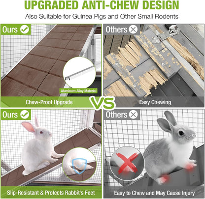 Gutinneen 2-Story Rabbit Hutch with Chew-Proof Ramp & Leak-Proof Trays - Indoor/Outdoor 39.3" Wooden Rabbit Cage with Wheels for Rabbits, Guinea Pigs