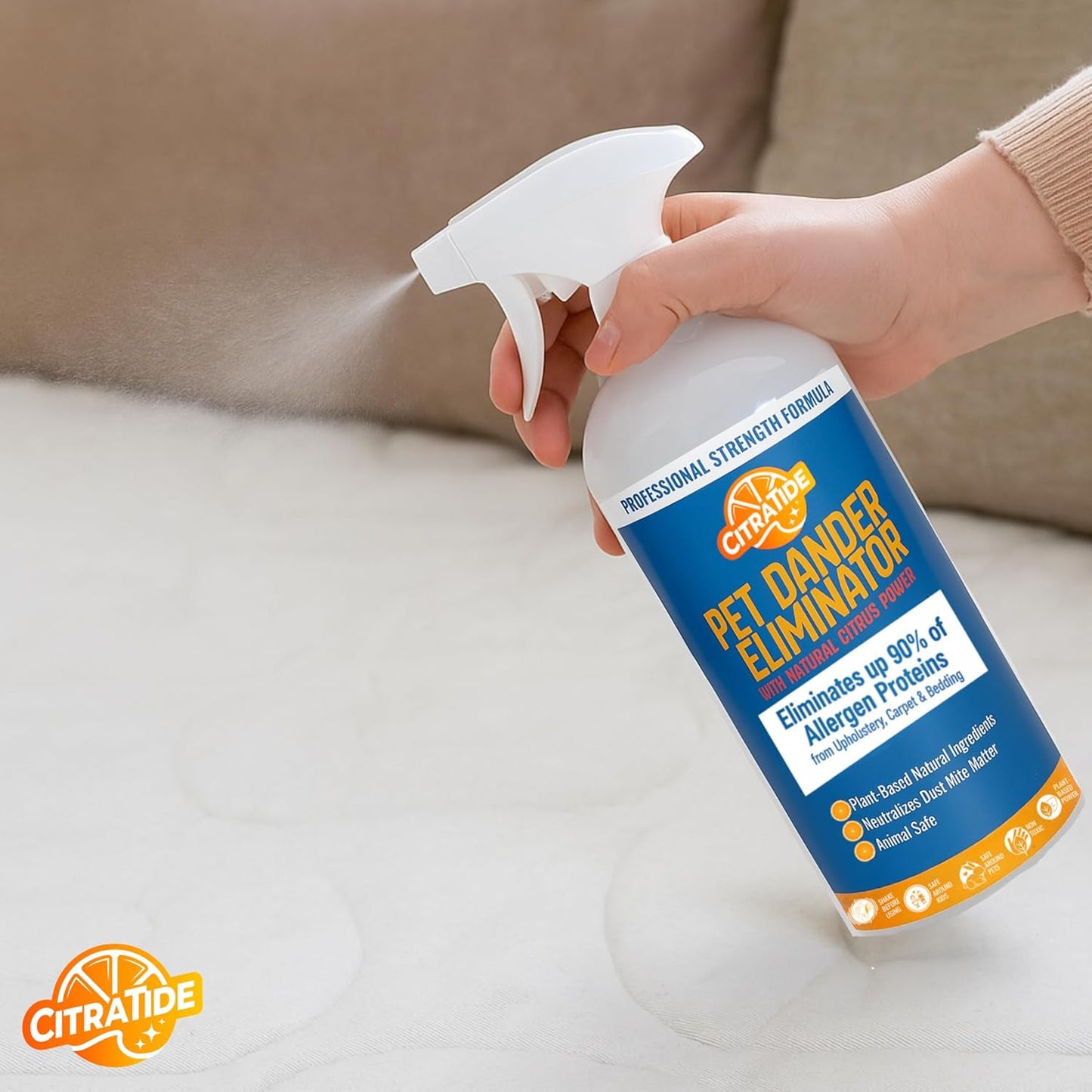 Dander Eliminator Spray – Plant-Based Pet Allergy & Dander Remover – Breaks Down Pet Dander, Dust Mites & Odors Naturally – Safe for Bedding, Furniture & Carpets – USA Made 32oz