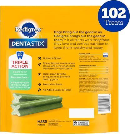 Pedigree Dentastix Small and Toy Breed Dog Treats, Fresh Flavor, 1.54 lb. Bag (102 Treats)