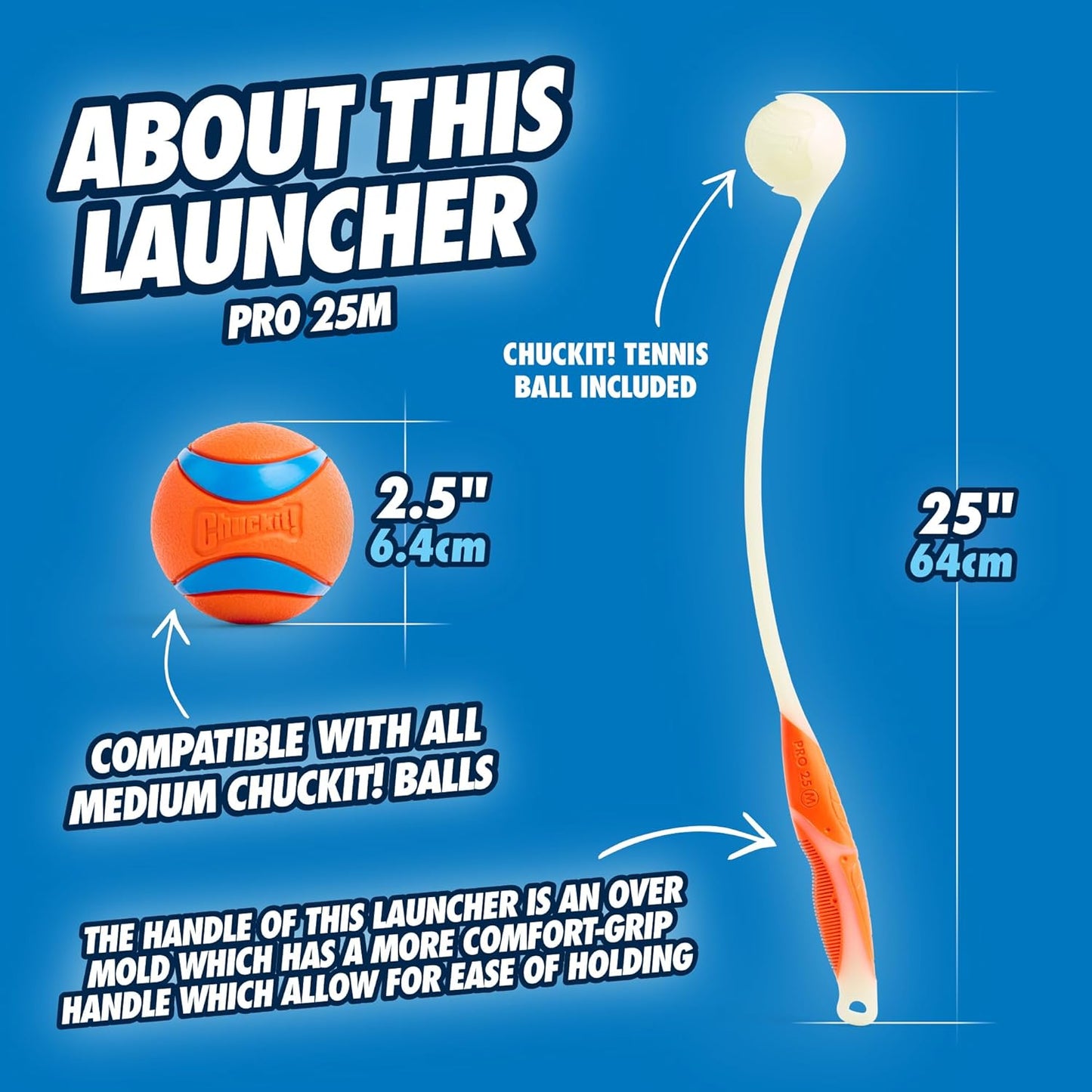 Chuckit! Pro Fetch Toy Dog Ball Launcher For Dogs; Compatible With Any Medium Chuckit! Medium Size 25 Inch + Glow Ball