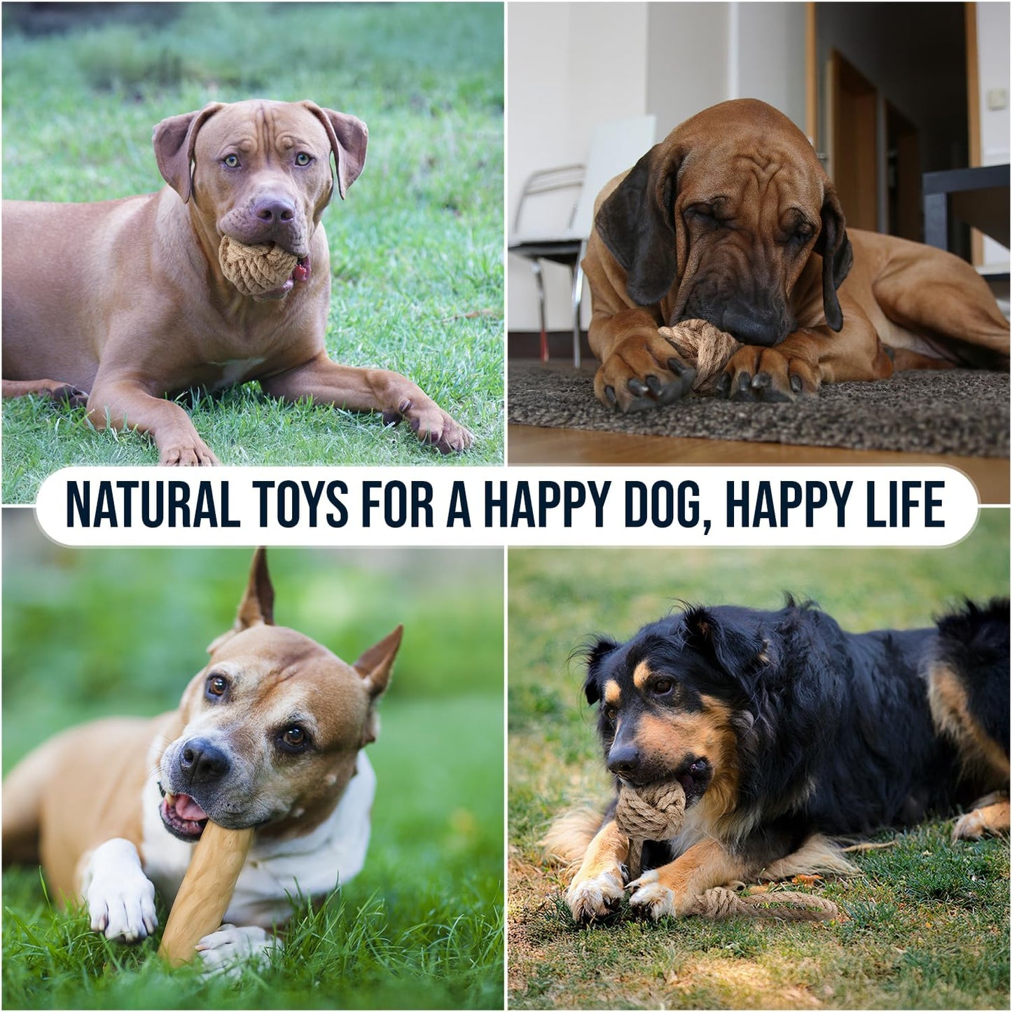 3Pcs Natural Coffee Wood Dog Chew and Hemp Ball Toys for Large & XL Dog Over 70lbs - 100% Organic Toys for Teeth Cleaning, Reduces Stress, Mental Stimulation