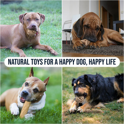 3Pcs Natural Coffee Wood Dog Chew and Hemp Ball Toys for Large & XL Dog Over 70lbs - 100% Organic Toys for Teeth Cleaning, Reduces Stress, Mental Stimulation