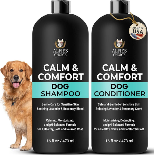 ALFIE'S CHOICE Calm & Comfort Dog Shampoo & Conditioner Set | 16 fl oz Each | with Lavender, Rosemary & Vitamin E | Calming Dog Wash for Itchy Skin, Dry Coat, Odor & All Breeds