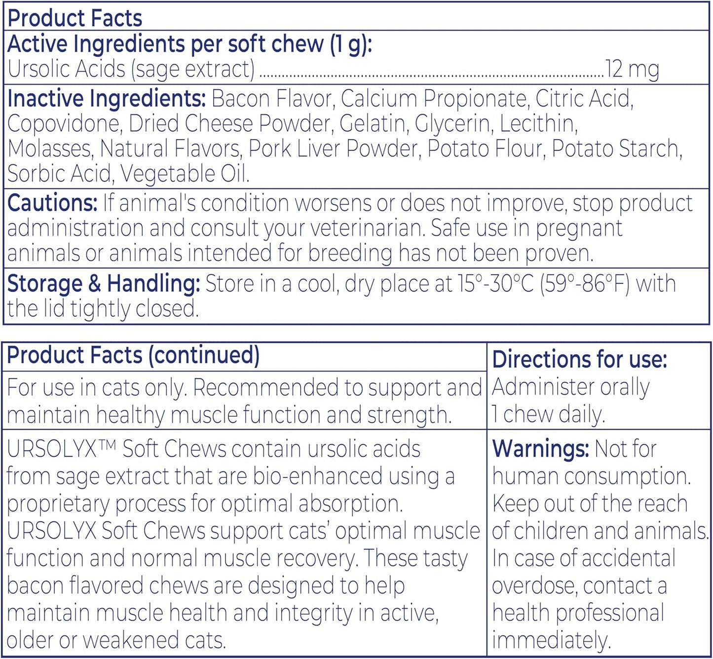 URSOLYXTM Soft Chews for Cats | Muscle Health Support for Senior, Active or Recovering Cats | 60 Count 2- Month Supply