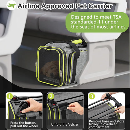 Cat Carrier with Wheels Under 18 lbs, Rolling Pet Carrier TSA Airline Approved for Kitty and Small Dog, Cat Bag Carrier,Expandable Soft Sided Pet Carrier for Travel, Camping and Trip