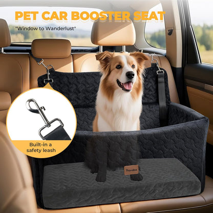 Dog Car Seat for Large Medium Dogs up to 60 lbs – Elevated Dog Booster Seat for Cars with Extra-Safe 14in High Front, Memory Foam Cushion, Washable Cover, Backseat Pet Car Bed (Black)