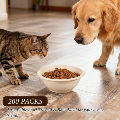 SHENLIU 200 Pcs Disposable Pet Bowls Bulk 8 Oz, Disposable Dogs Cat Food Travel Bowls Paper Puppy Cat Food Dish Safe Container for Outdoor Small Animal Feeding and Watering Supplies