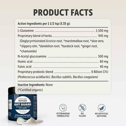 Four Leaf Rover Gut Guard - Dog Probiotics, Prebiotics, and Organic Herbs for Gut Health and Immune Support - Veterinarian Formulated - 30 Day Large Dog Supply
