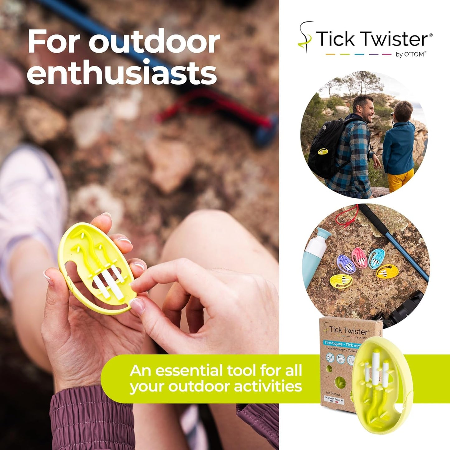 Tick Twister Tick Remover for Dogs and Human - Made in France - Tick Puller for Humans and Dogs - 3 Different Sizes - Dog Tick Removal Tool - Also for All Other Pets - Tick Nipper in