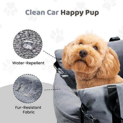 Cozy Dog Car Seat for Medium Dogs, Soft Dog Bed for Car, Safety Travel Bed & Portable Pet Carrier, Removable & Washable with Storage Pockets, Clip-On Safety Belt