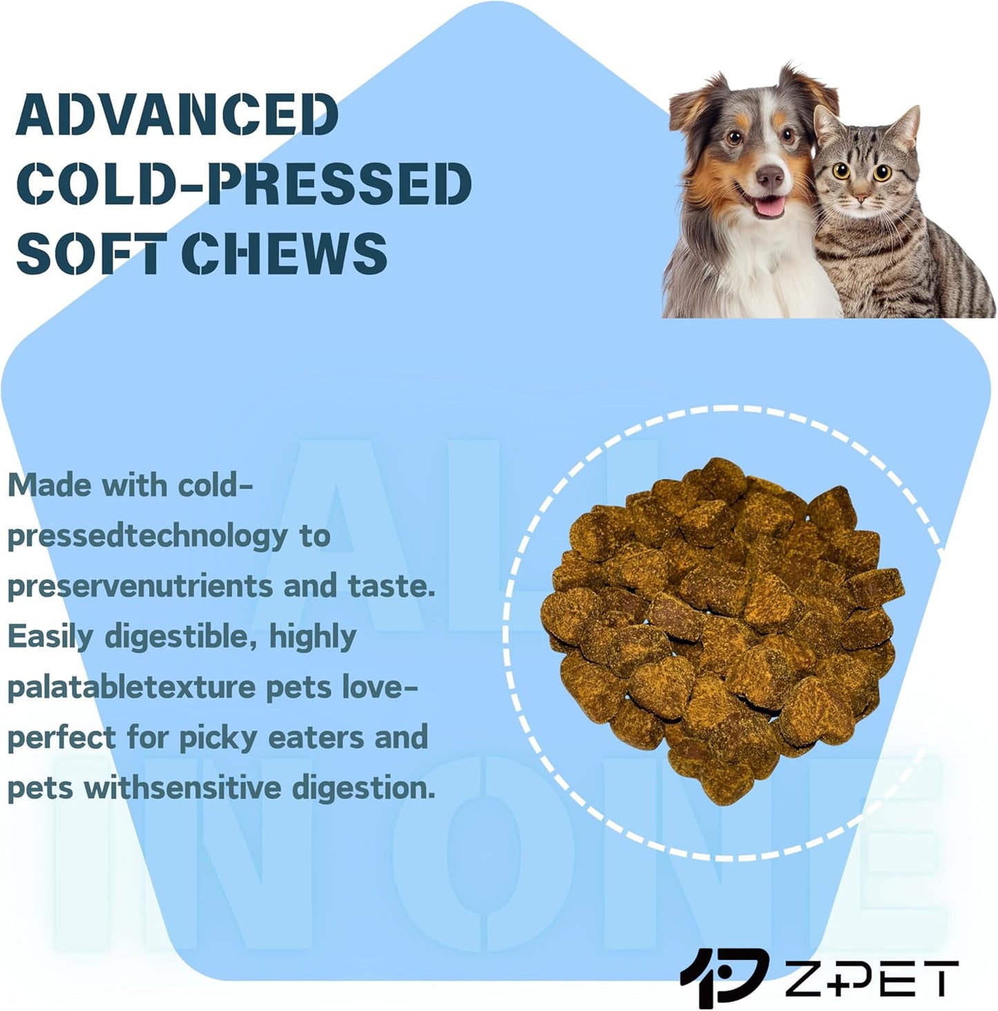 ZPET Multivitamin & Mineral Soft Chews for Cats & Dogs – 12 Vitamins, 6 Minerals with Lysine & Taurine – Daily Immune, Skin, Bone & Digestive Support – Grain-Free Pet Supplement, 150g