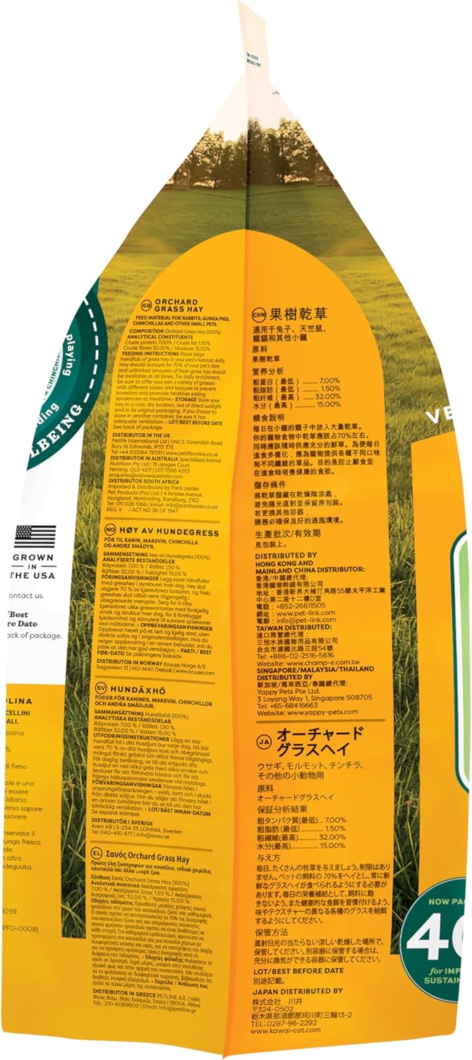 Oxbow Orchard Grass Hay for Small Pets – All-Natural Long Strand Fiber Hay for Rabbits, Guinea Pigs, Chinchillas, and Hamsters – Supports Digestive Health and Enrichment – 40 oz Bag