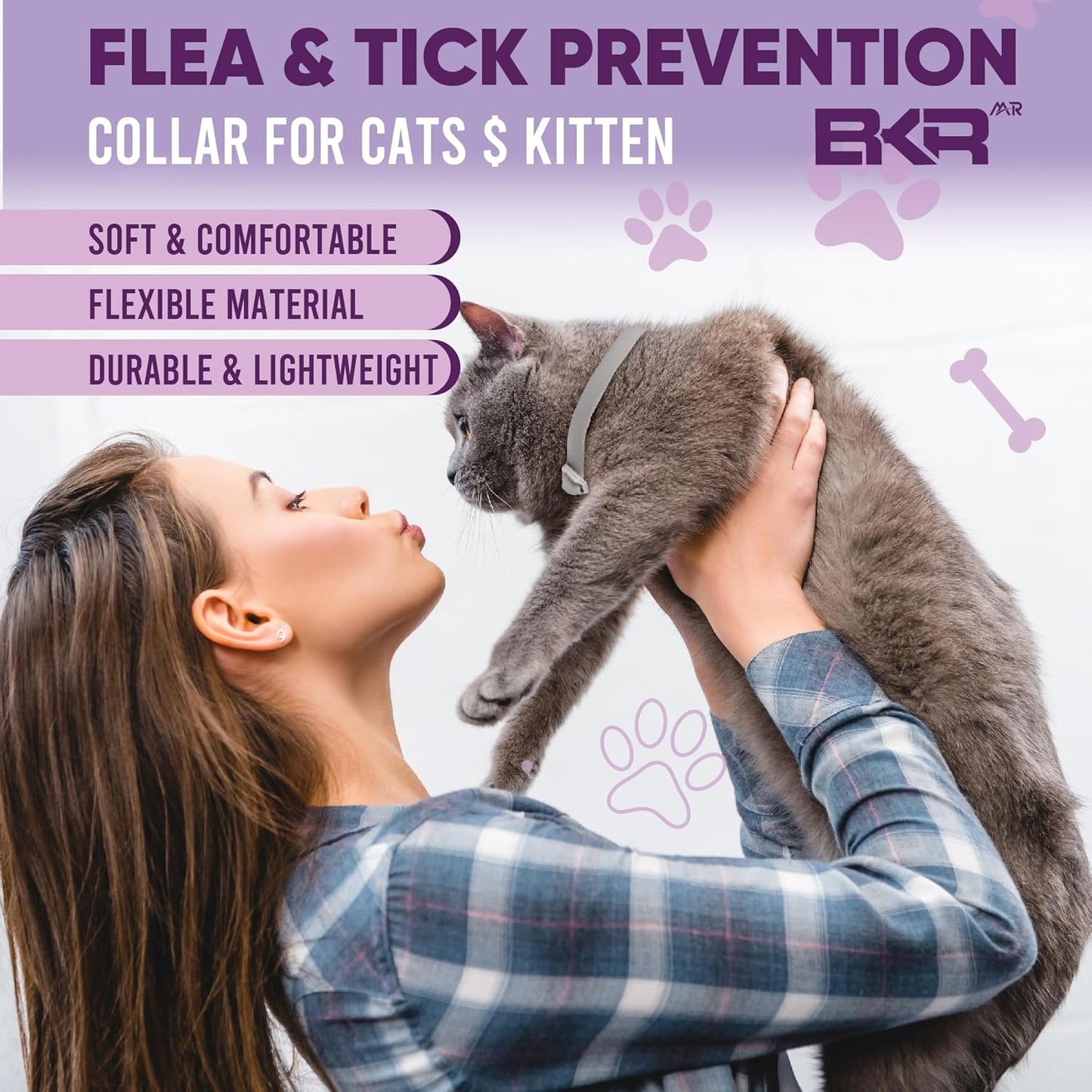 Cat Flea Collar 2 Pack 8-Month Protection Waterproof Natural Flea Collar for Cats Safe and Effective Includes Flea Comb and Tick Removal Tool Adjustable Size for All Cats & Kitten