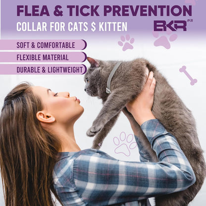 Cat Flea Collar 2 Pack 8-Month Protection Waterproof Natural Flea Collar for Cats Safe and Effective Includes Flea Comb and Tick Removal Tool Adjustable Size for All Cats & Kitten